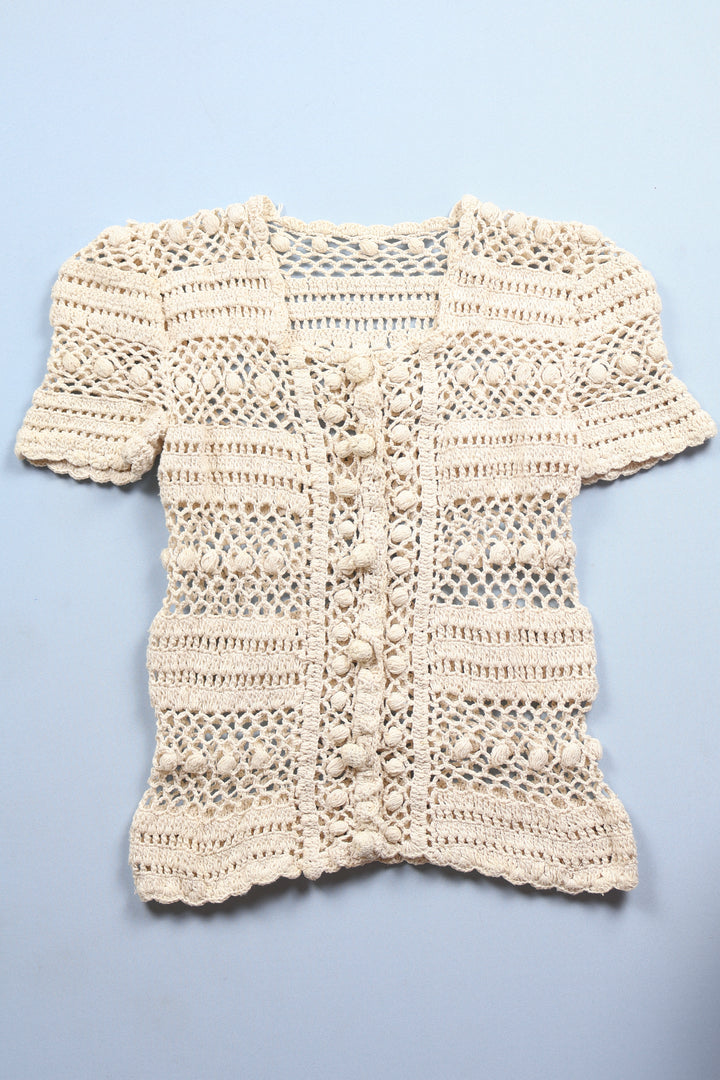 770. 1960s Crochet Button Up Short Sleeved Top