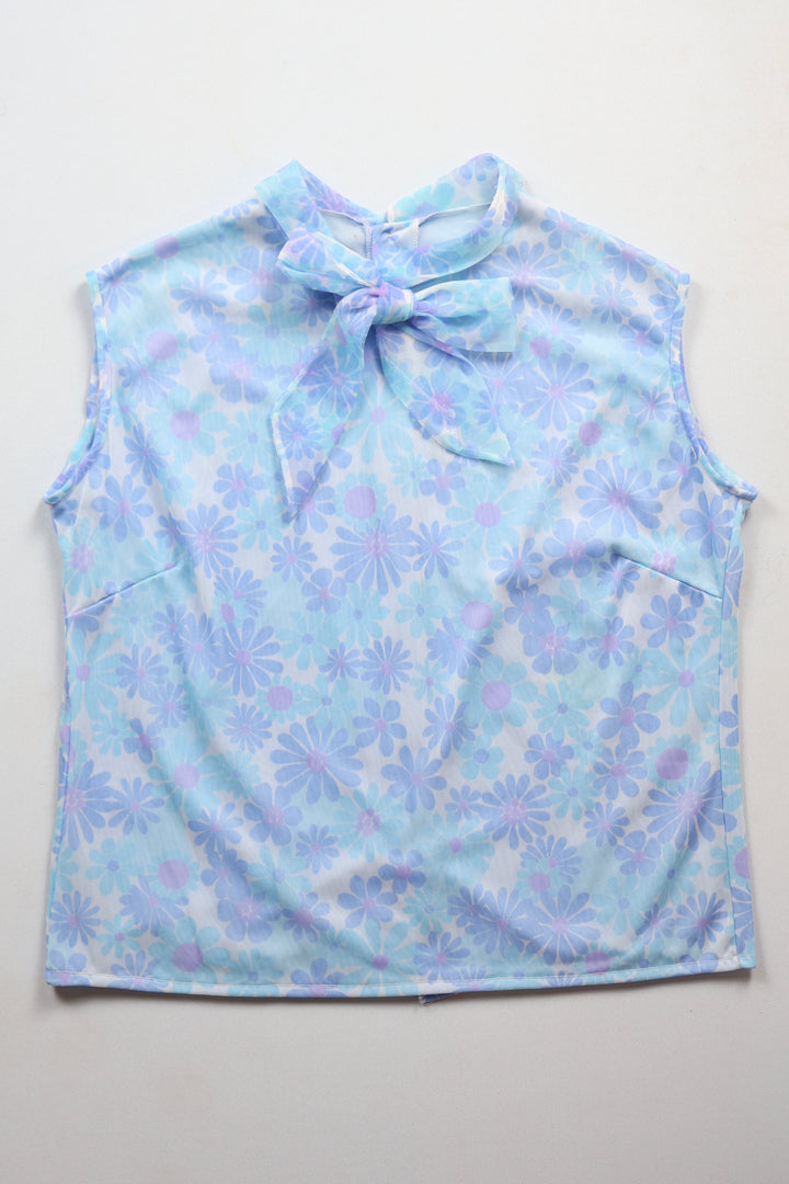 756. Sleeveless Blouse with Pussy Bow Neck