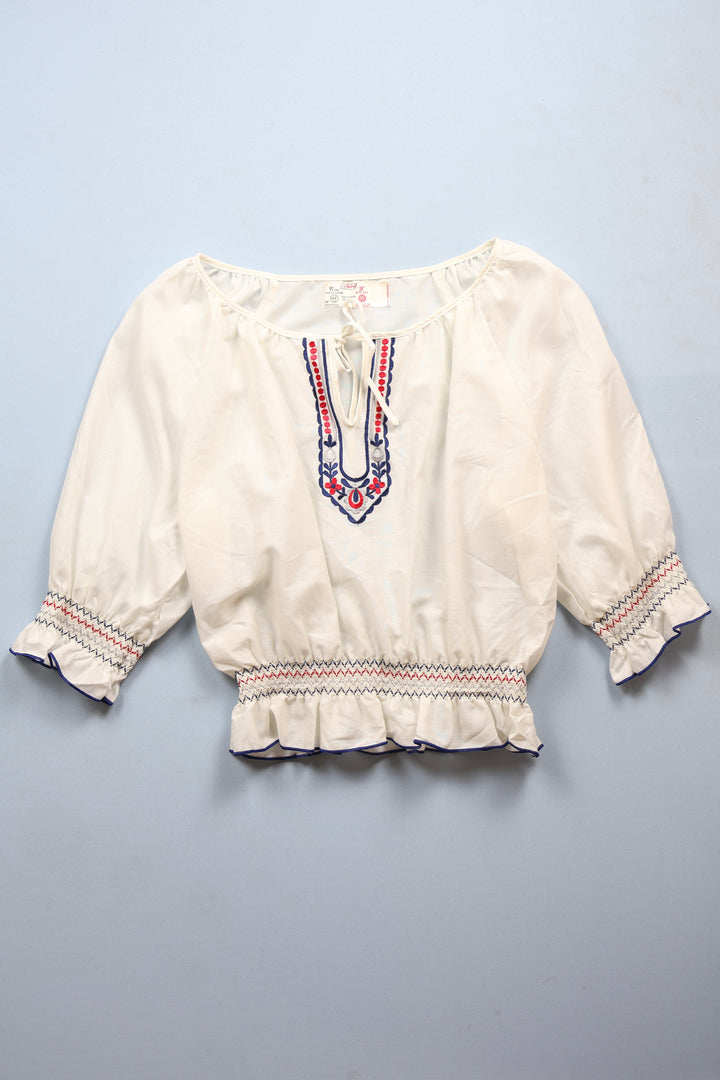 758. 1970s Hungarian Style Short Sleeve Blouse