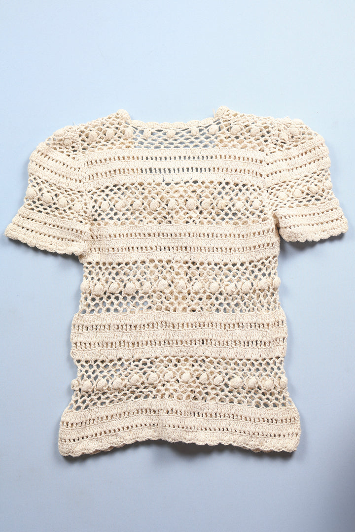 770. 1960s Crochet Button Up Short Sleeved Top
