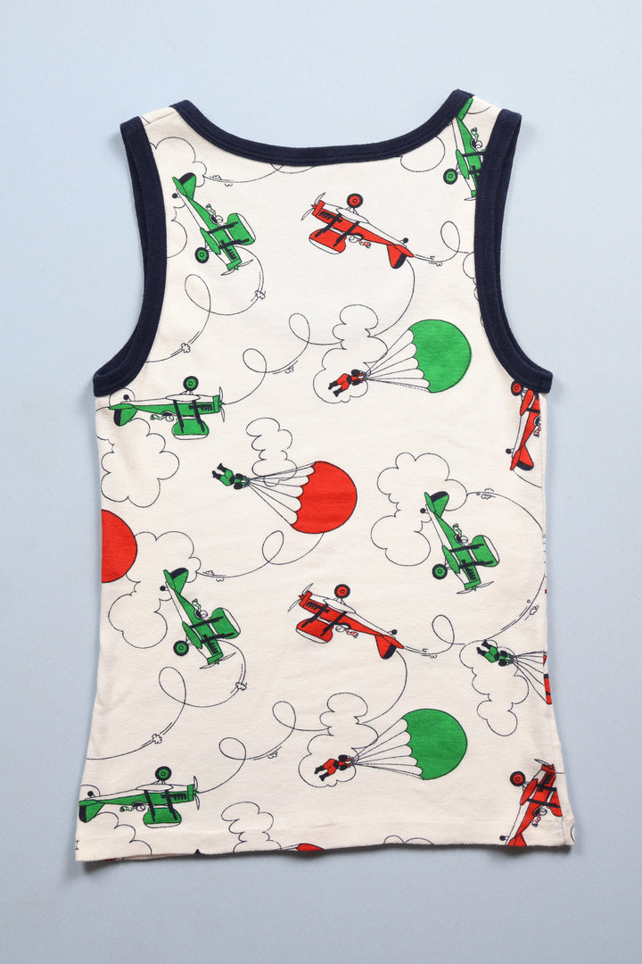 782. 1970s Vest with airplanes/parachute pattern