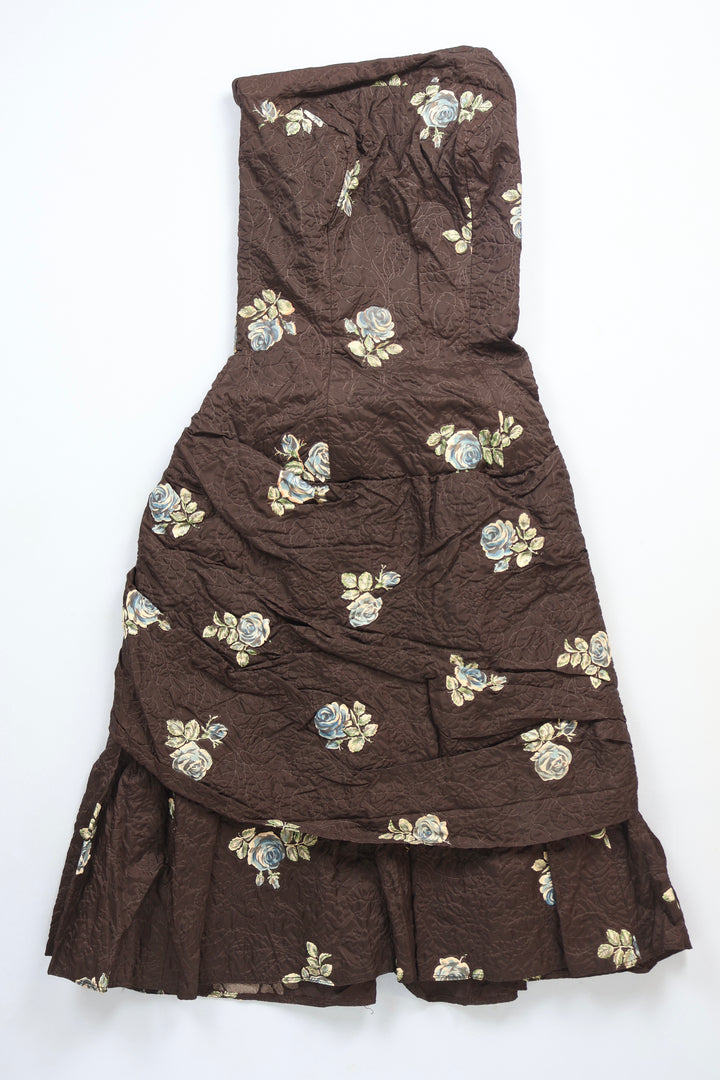 739. 1950s Linzi Line Strapless Floral Dress with Fitted Bodice