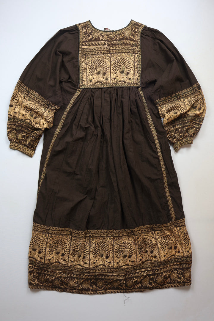 754. Indian Cotton Peacock Print Dress
